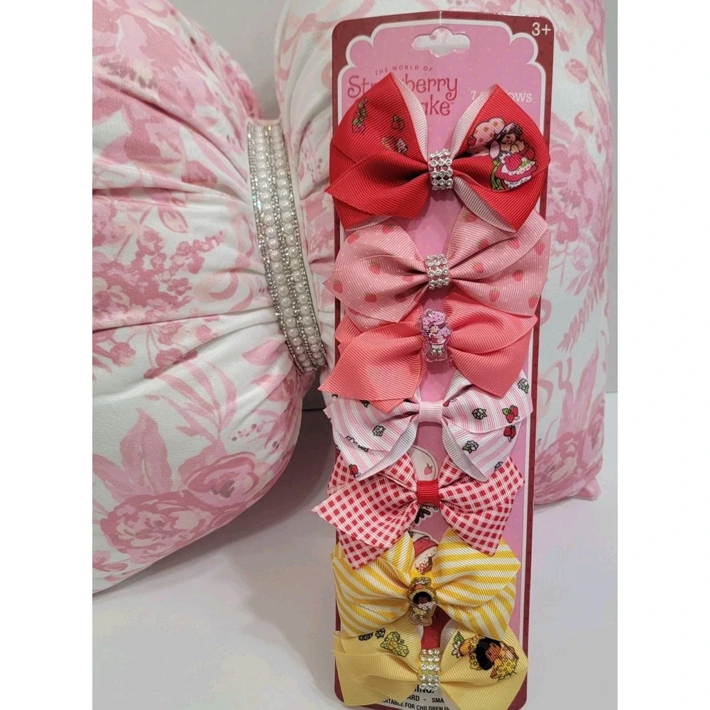 NEW! STRAWBERRY SHORTCAKE Orange Blossom Variety HAIR BOW Clips Set Of 7 Bling